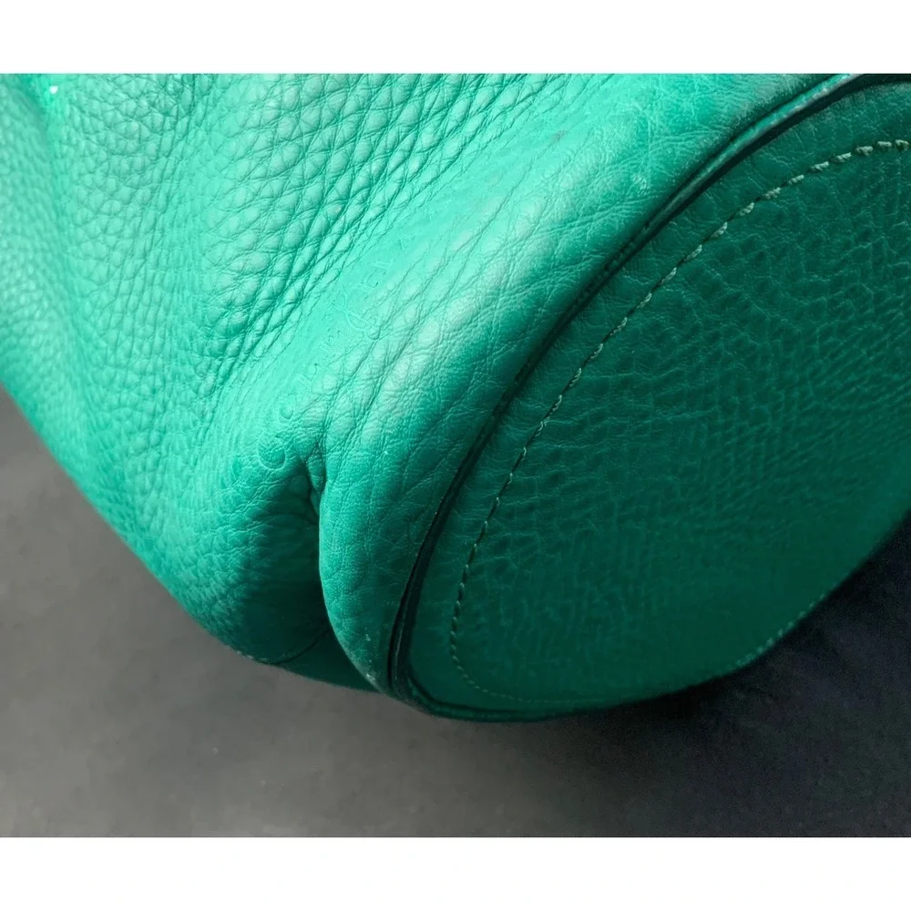 Cole Haan Green Pebbled Leather Hobo Shoulder Bag Emerald Handbag Brown Strap